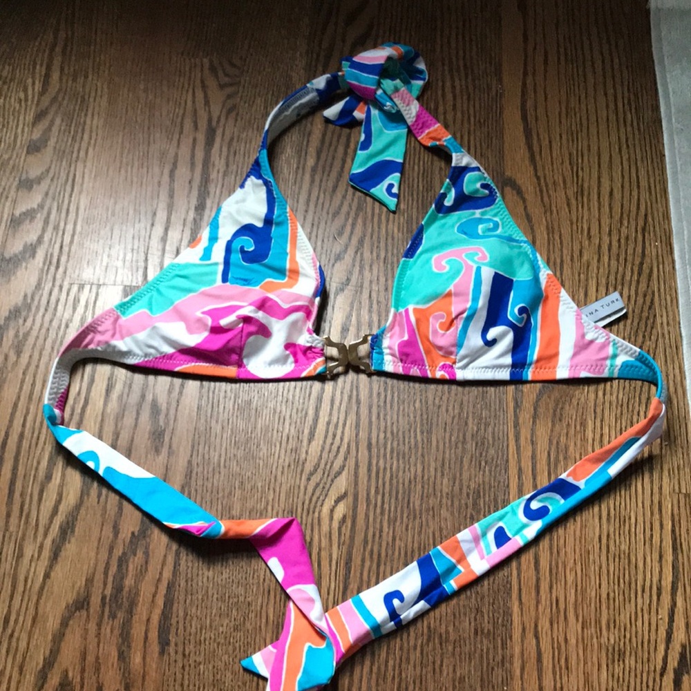 Trina Turk multicolor halter bikini top gold